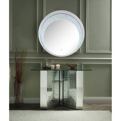 Nysa - 45" X 32" Console Table - Mirrored & Faux Crystals, alternate view 3 with wood construction