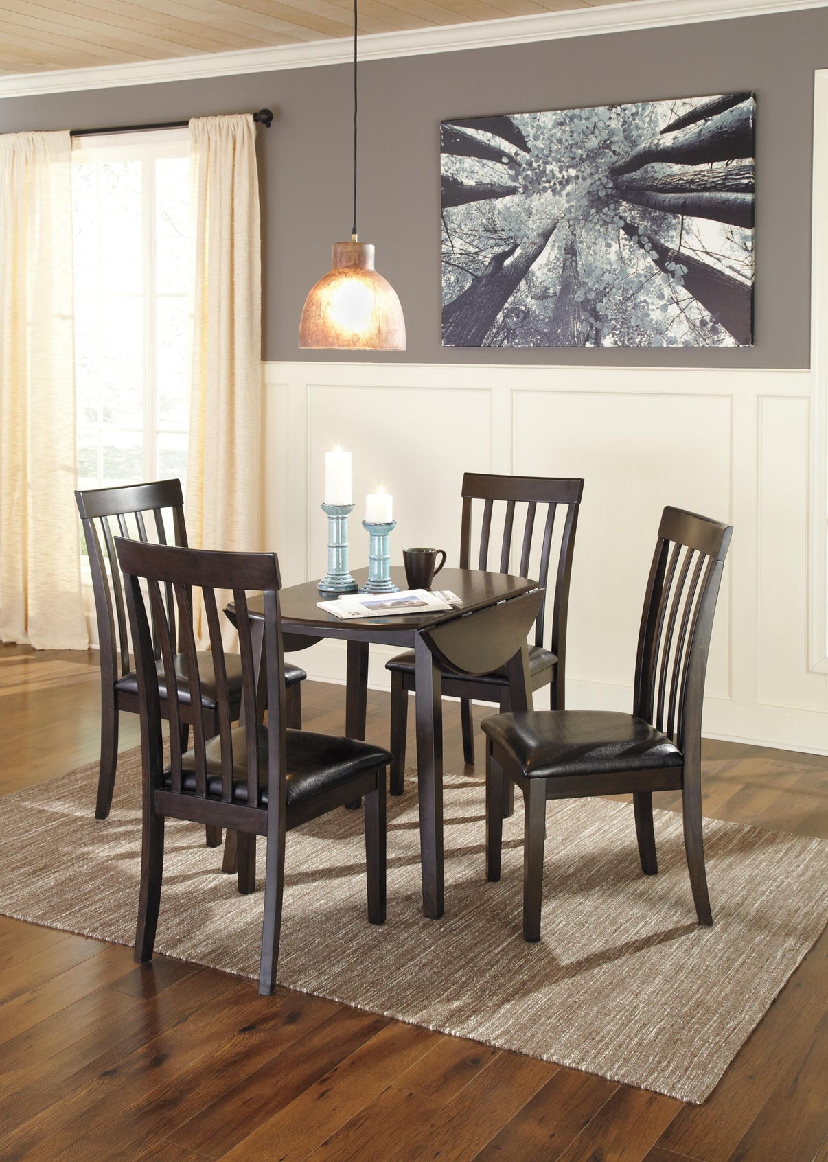 Hammis - Round DRM Drop Leaf Table - Dark Brown, alternate view 4 with engineered wood