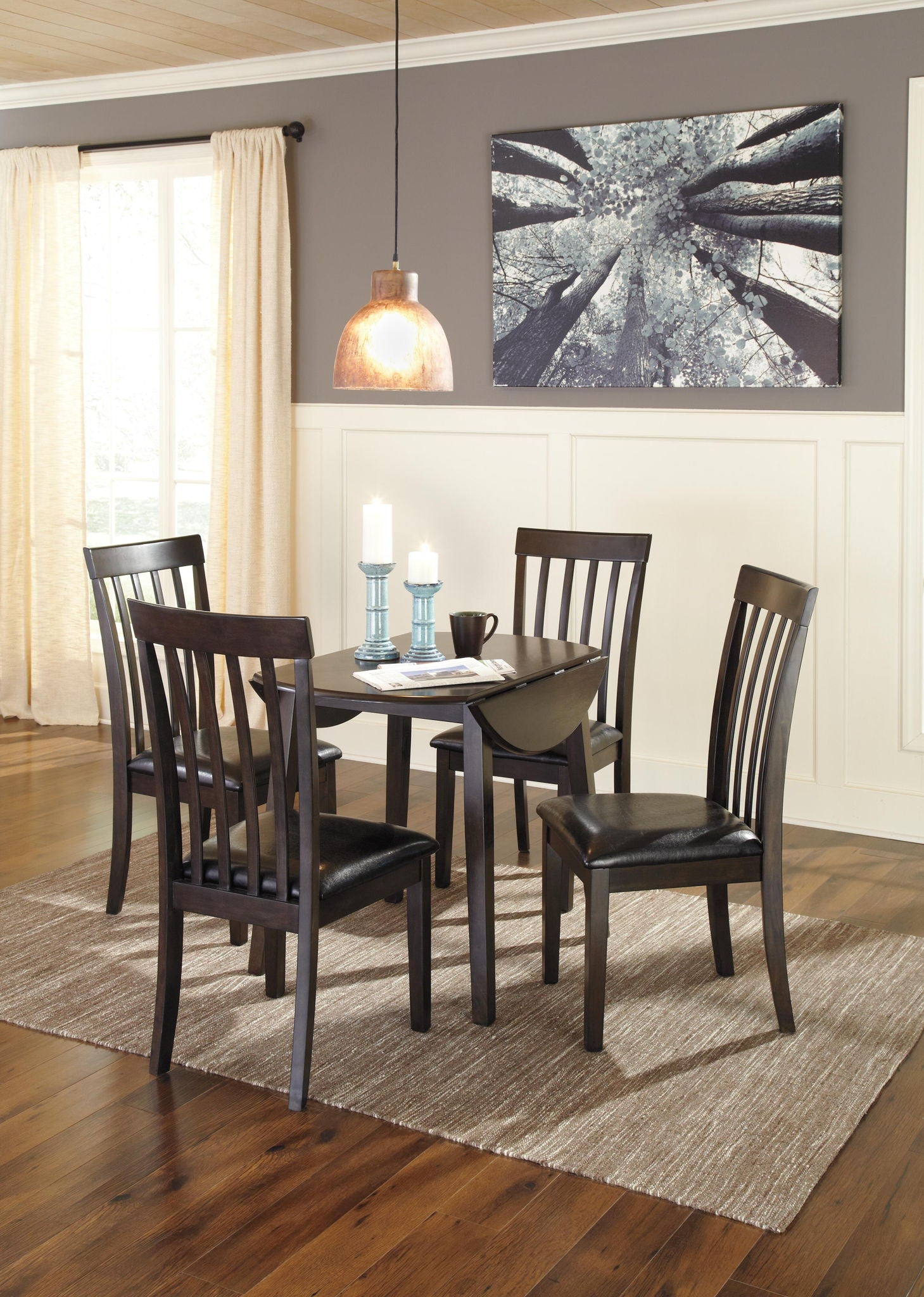 Hammis - Round DRM Drop Leaf Table - Dark Brown, alternate view 4 with engineered wood