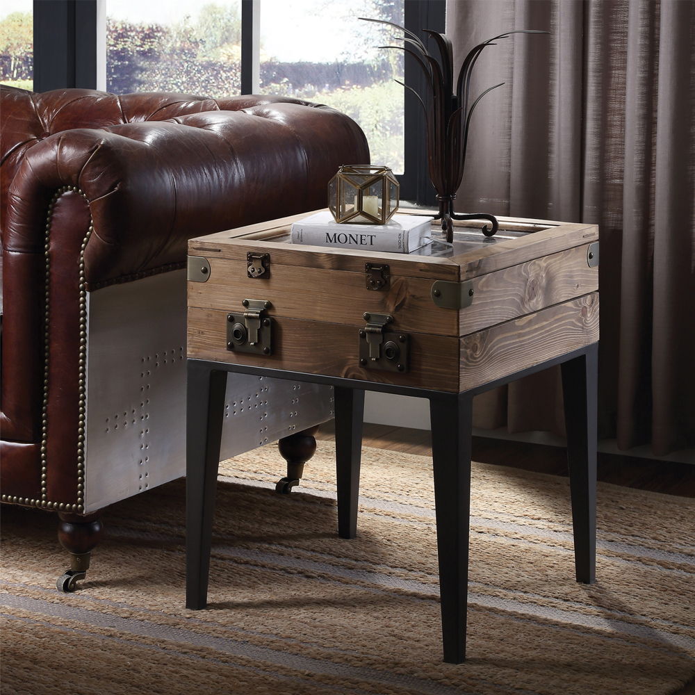 Kolin - Accent Table - Rustic Oak & Matte Gray, product view with wood construction