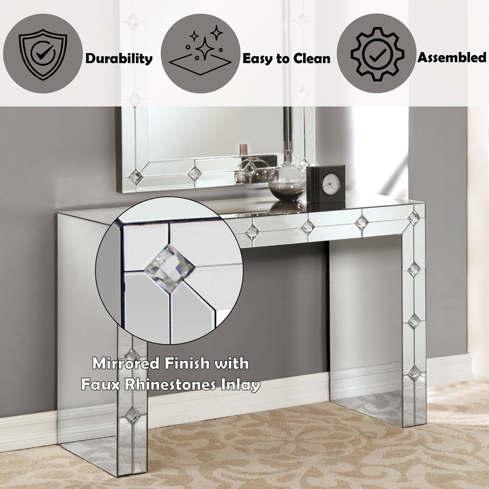 Hessa - Console Table - Mirrored & Faux Rhinestone, alternate view 3 with wood construction