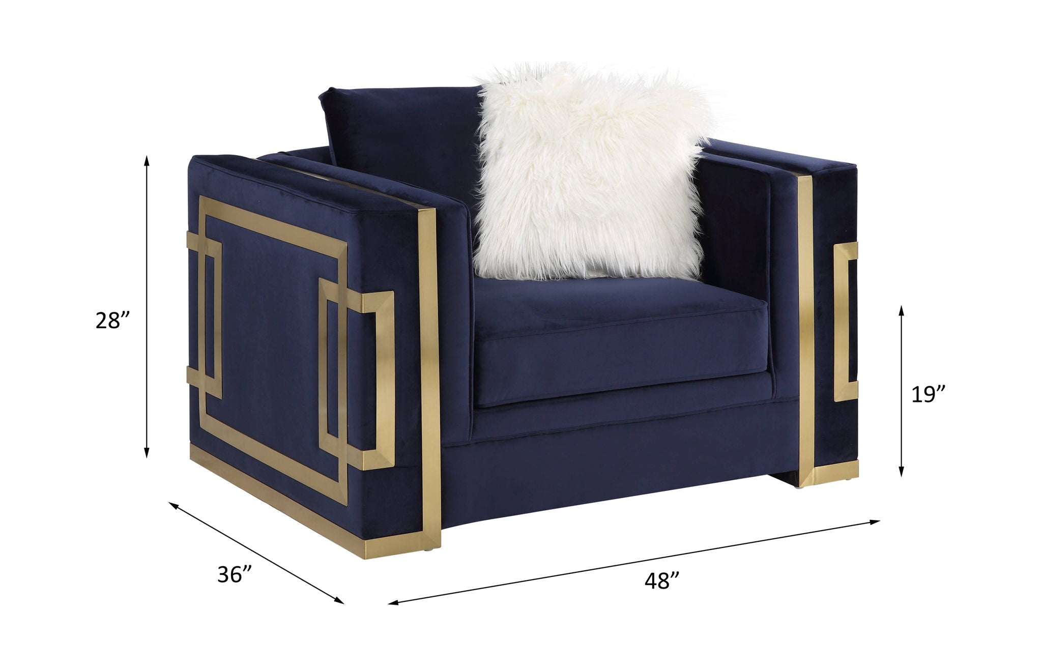 Virrux - Chair With 2 Pillows - Blue Velvet & Gold, alternate view 4 with wood construction