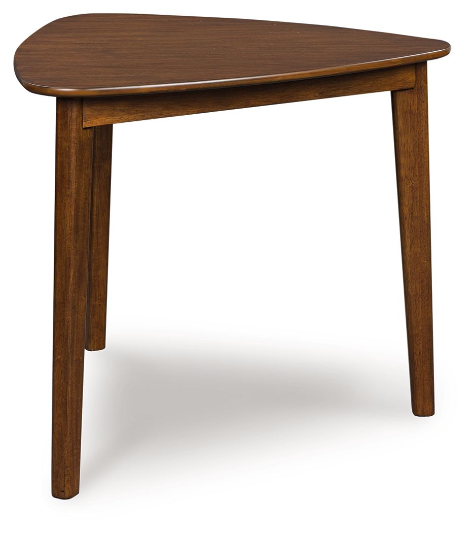 Tameride - Triangle Dining Room Table - Brown, product view with wood construction
