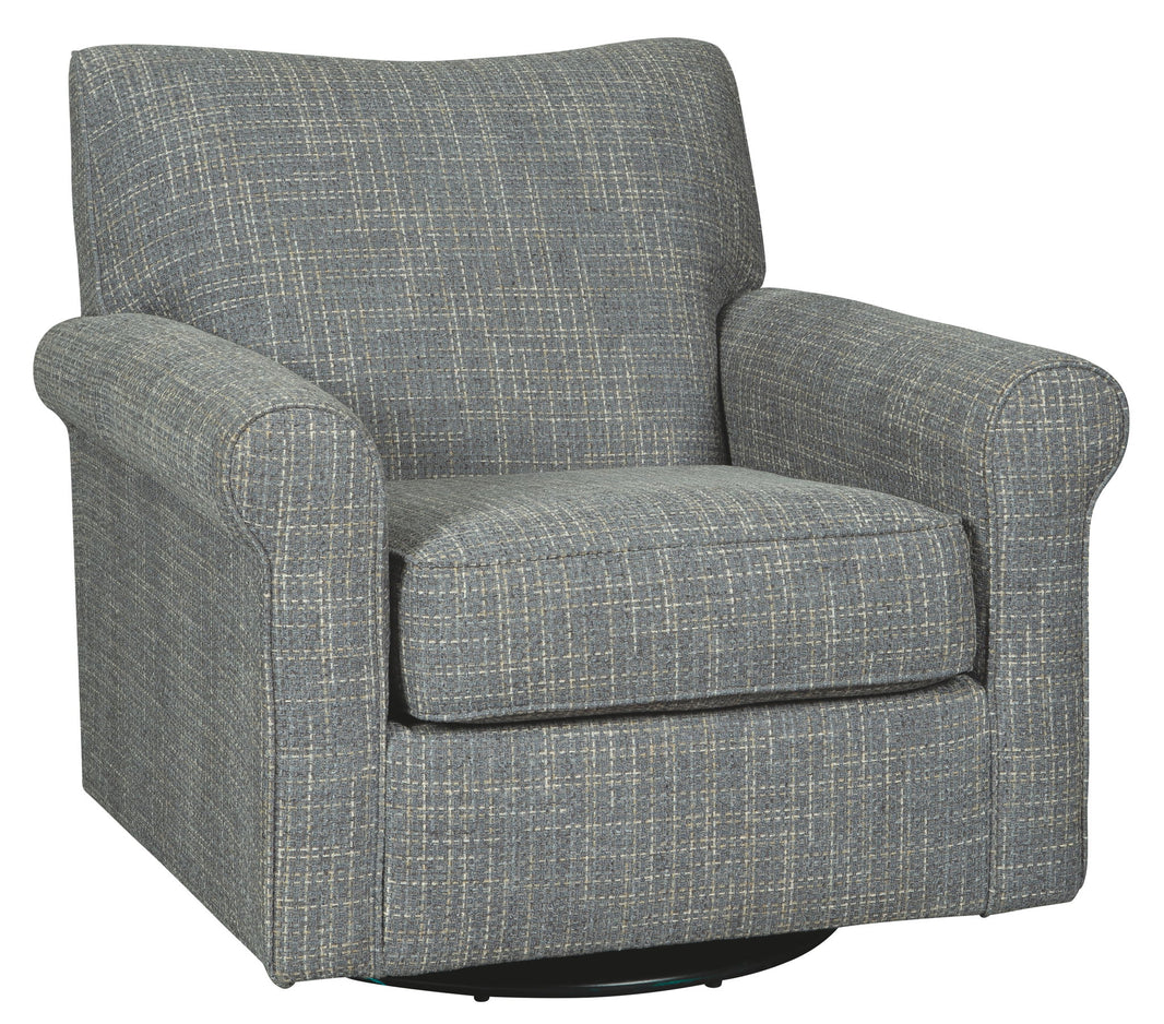 Renley - Swivel Glider Accent Chair - Ash, product view with polyester fabric