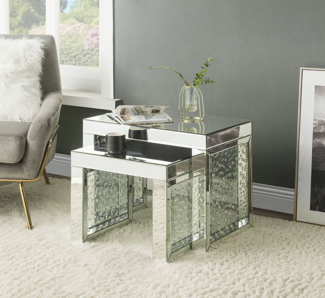 Nysa - 20" Accent Table - Mirrored & Faux Crystals Inlay, alternate view 2 with wood construction