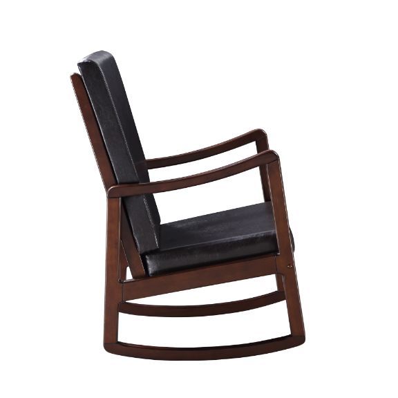 Raina - Rocking Chair - Dark Brown Synthetic Leather & Espresso, alternate view 2 with faux leather