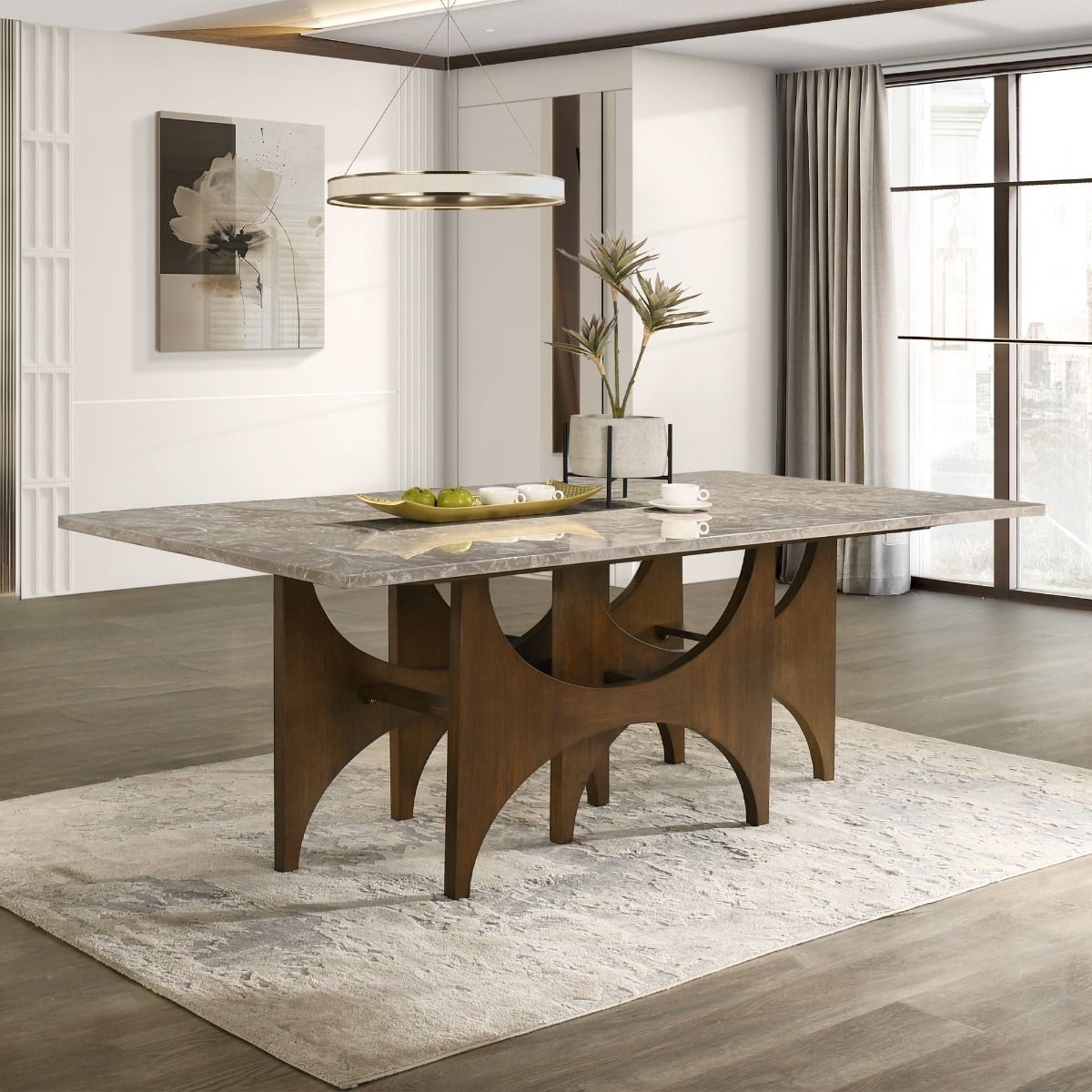 Oleia - Dining Table With Engineered Marble - Natural Marble & Walnut, alternate view 6 with wood construction