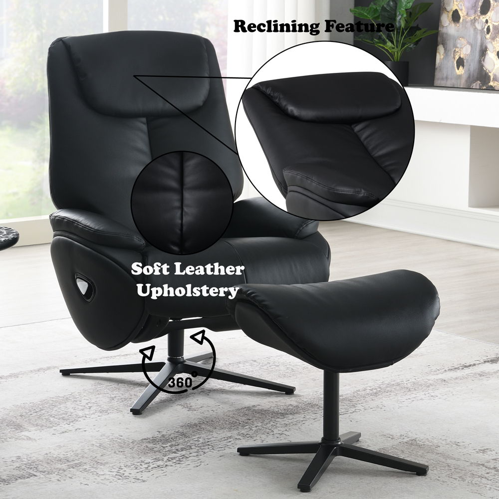 Labonita - Motion Accent Chair With Swivel & Ottoman - Black Top Grain Leather & Black, alternate view 5