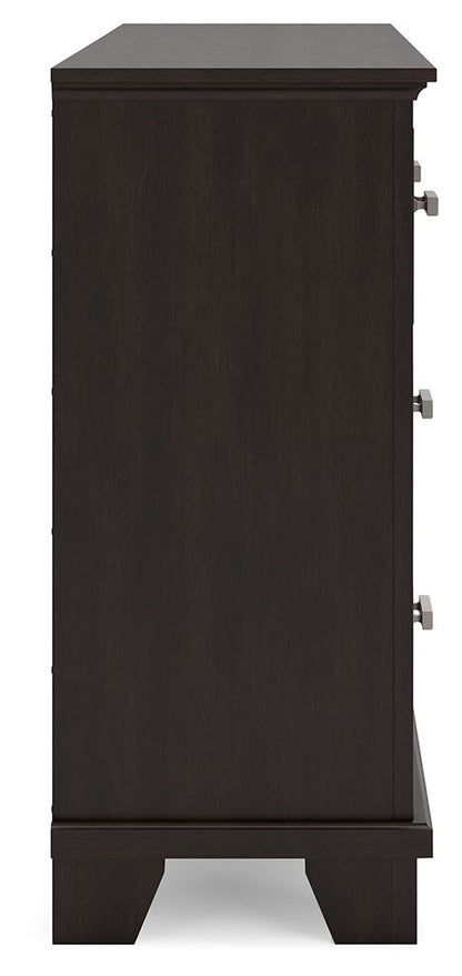 Covetown - Dresser - Dark Brown, alternate view 5 with linen fabric