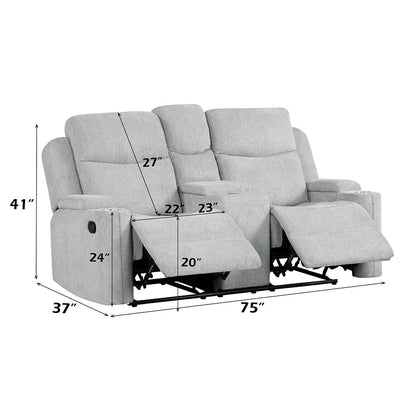 Galya - Motion Loveseat With Console - Light Gray Chenille