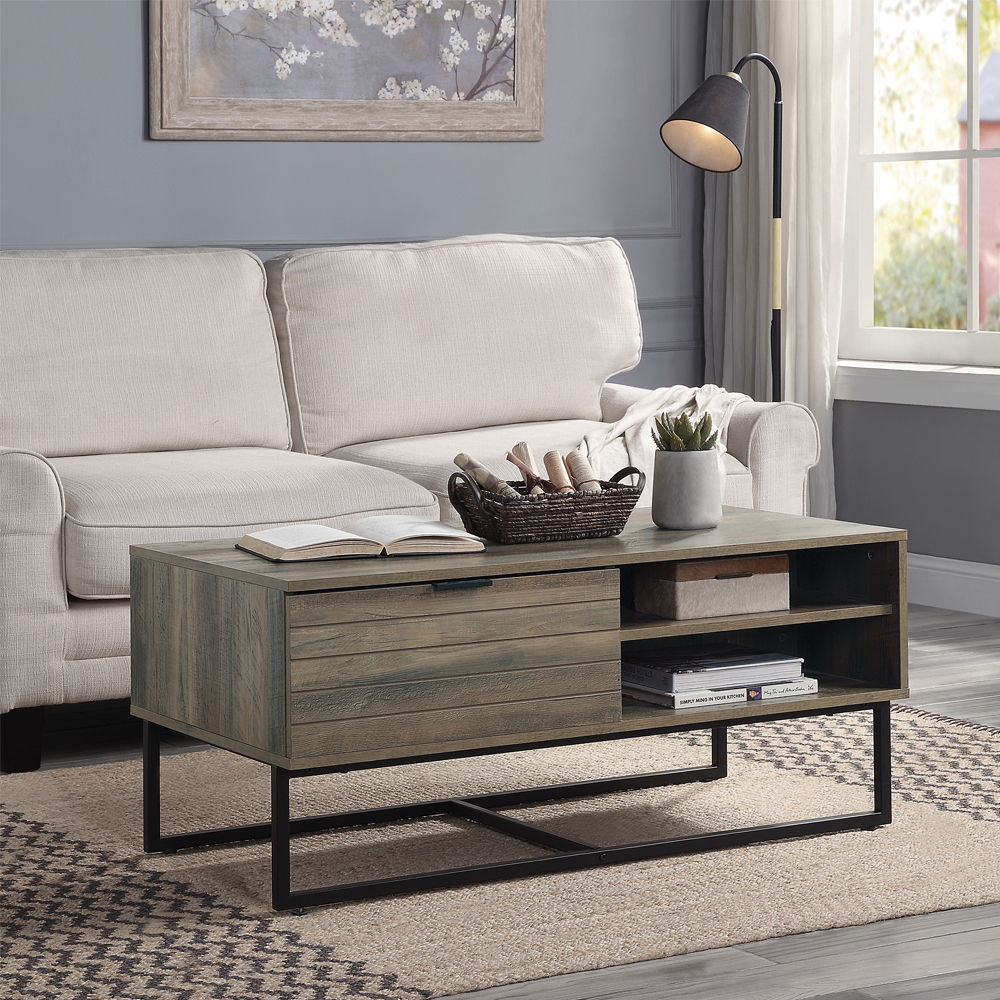 Homare - Coffee Table - Rustic Oak & Black, product view with wood construction