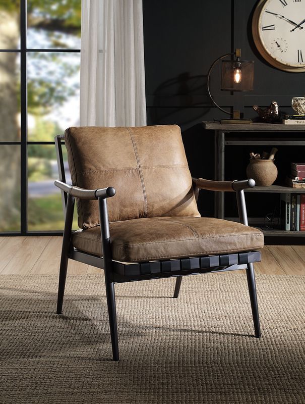 Anzan - Accent Chair - Berham Chestnut Top Grain Leather & Matt Iron, alternate view 7 with top-grain leather