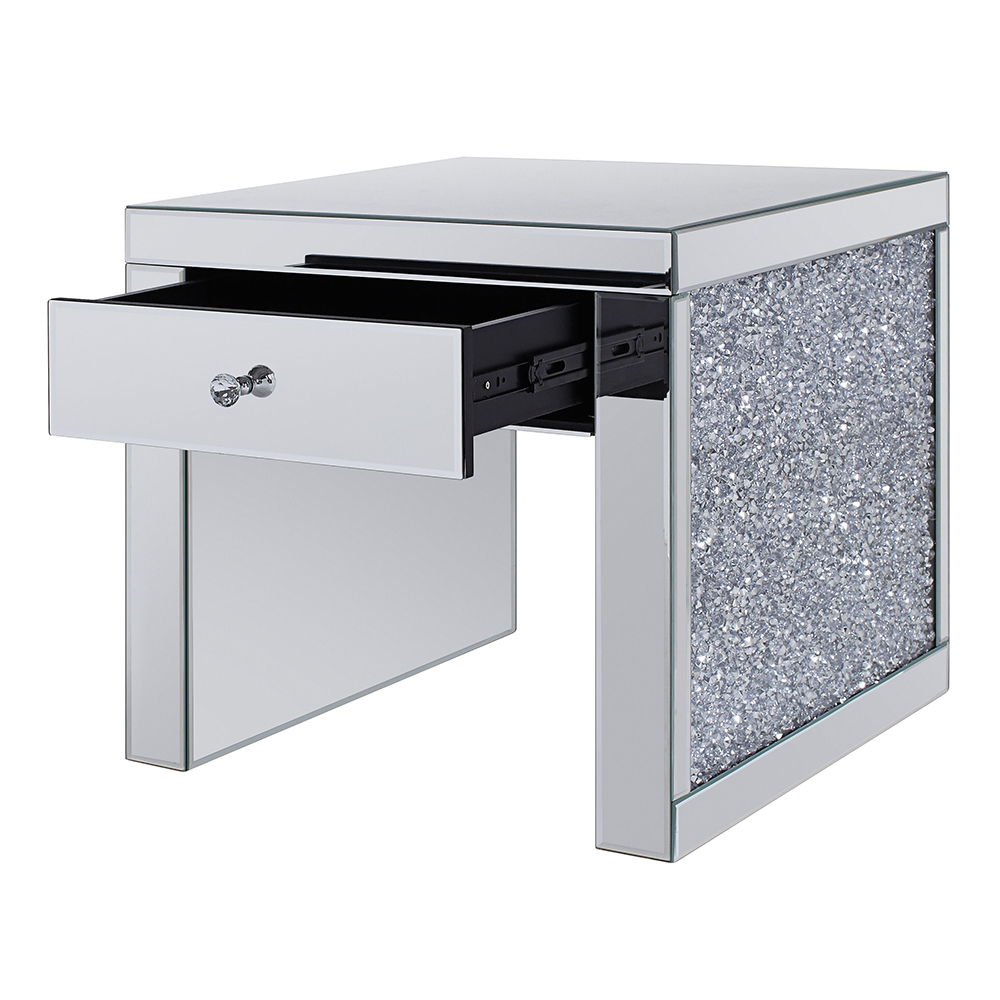 Noralie - 24" Square End Table - Mirrored & Faux Diamonds, alternate view 5 with wood construction