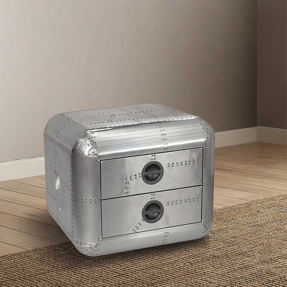Brancaster - 22" End Table - Aluminum, product view with leather upholstery