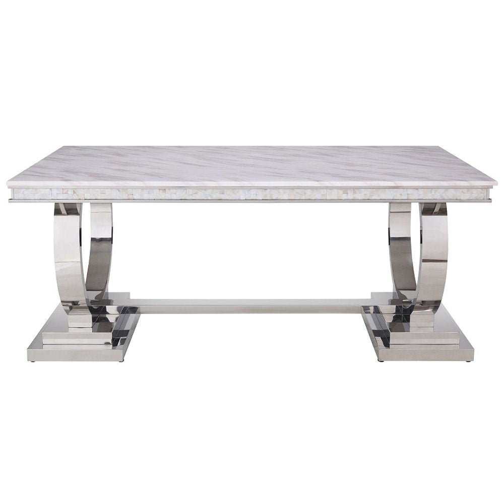 Zander - Dining Table - White Printed Faux Marble Top & Mirrored Silver, alternate view 7 with metal