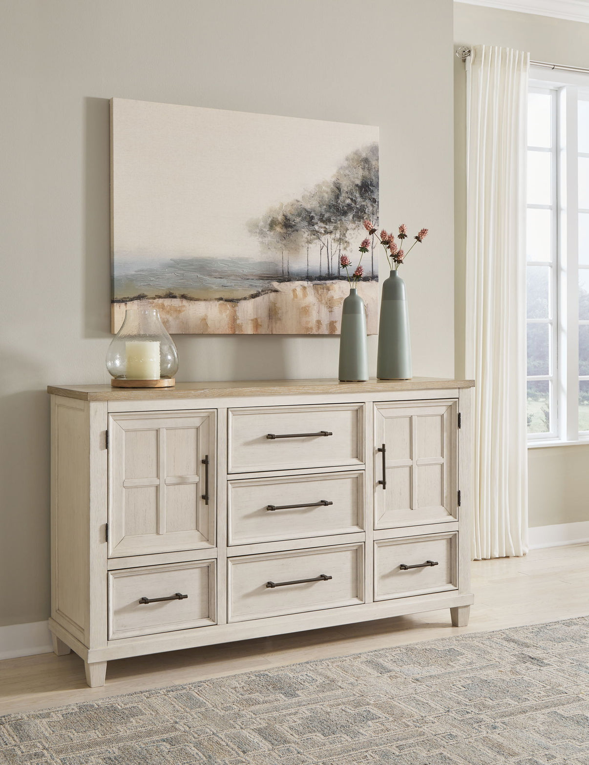Shaybrock - Dresser - Antique White / Brown, alternate view 5 with wood construction