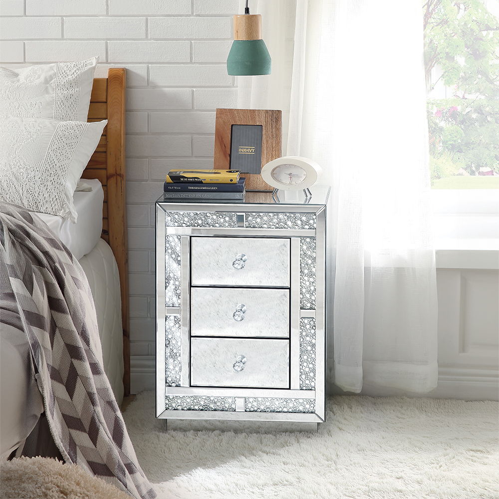 Mallika - Accent Table - Mirrored & Faux Crystals, product view with glass