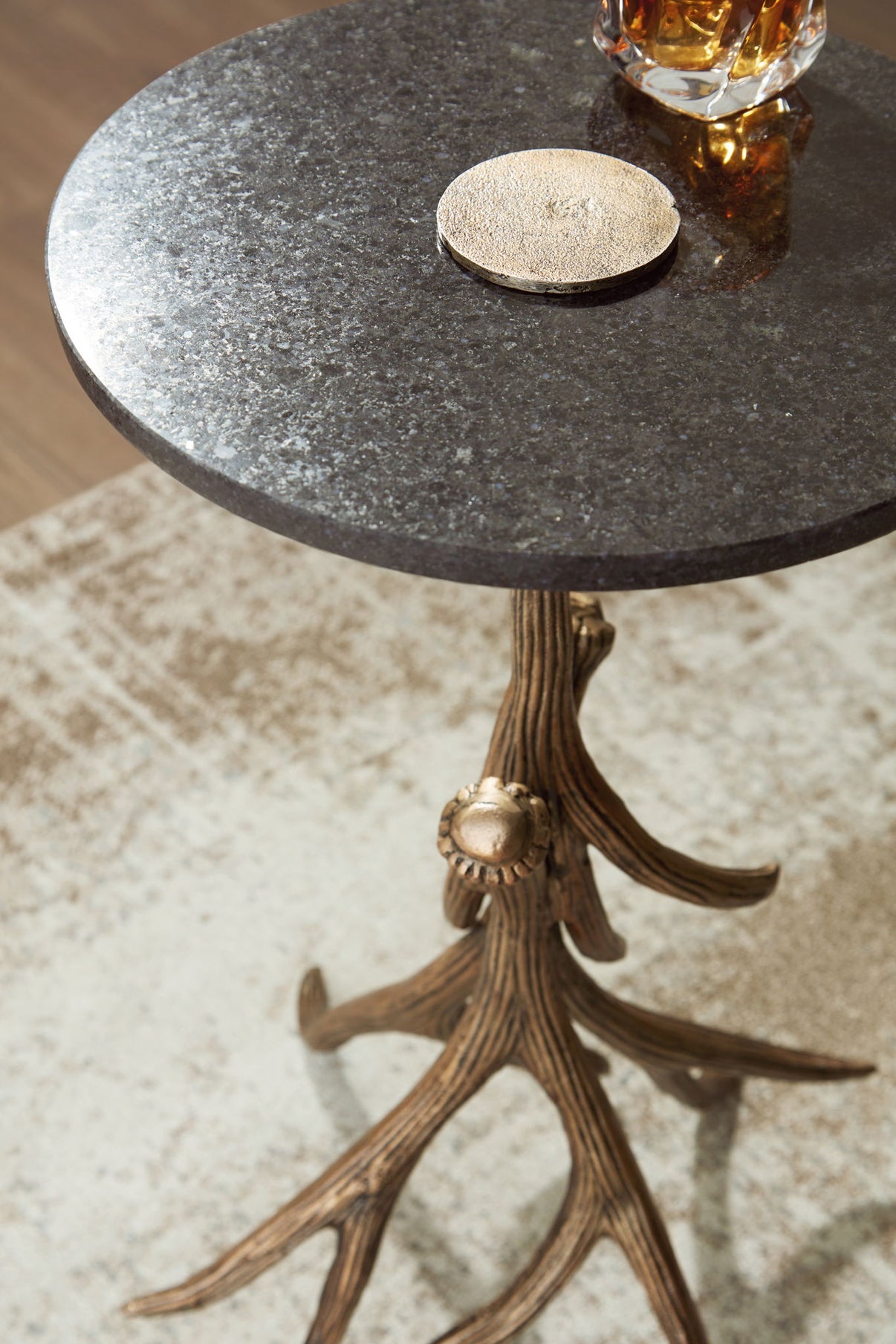 Lemkins - Accent Table - Black / Antique Gold Finish, alternate view 4 with marble