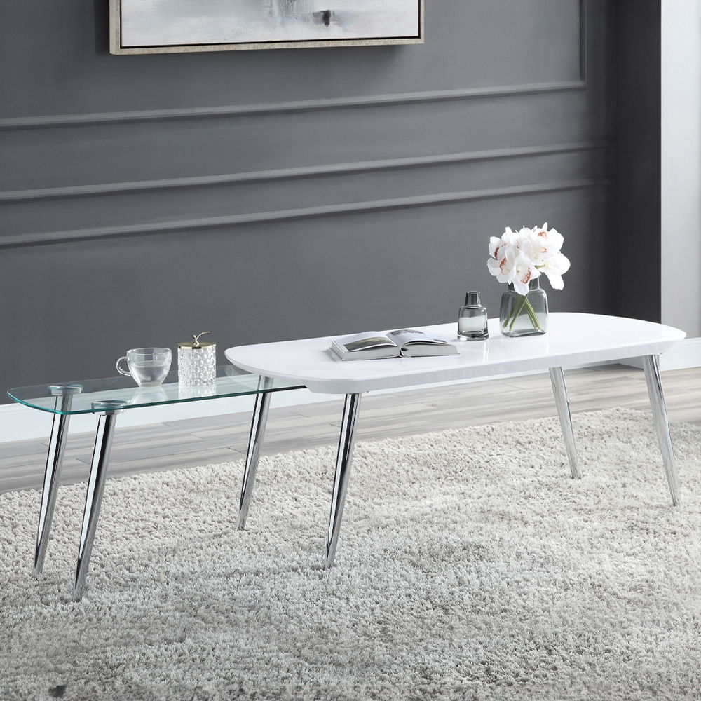 Patina - Coffee Table - White & Chrome, product view with wood construction
