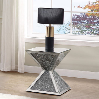 Noralie - End Table With Faux Diamonds - Mirrored, alternate view 3 with wood construction