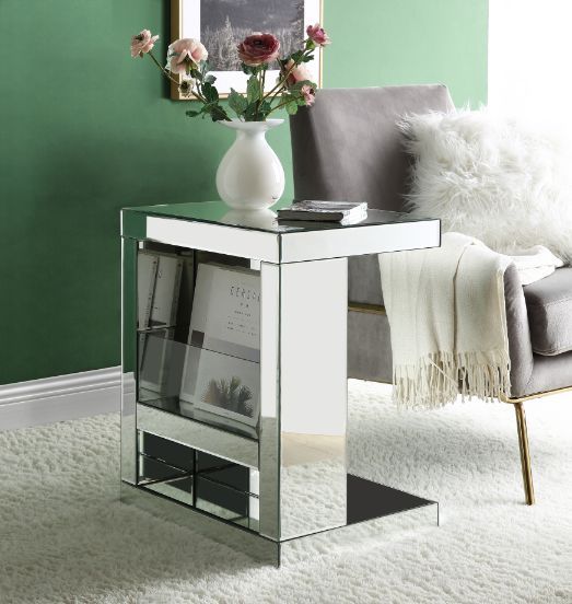 Dominic - 24" Accent Table - Mirrored, product view with glass