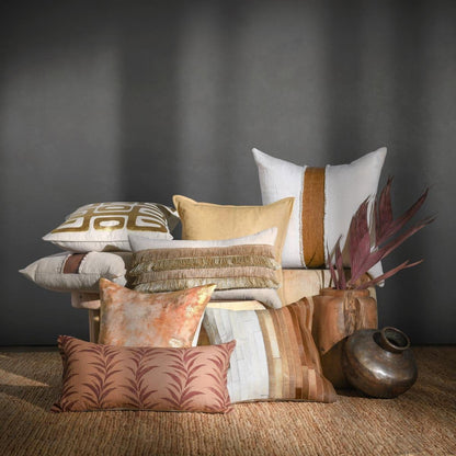 Meru - 20" x 20" Hide Pillow - Tan Multi, alternate view 7 with linen fabric