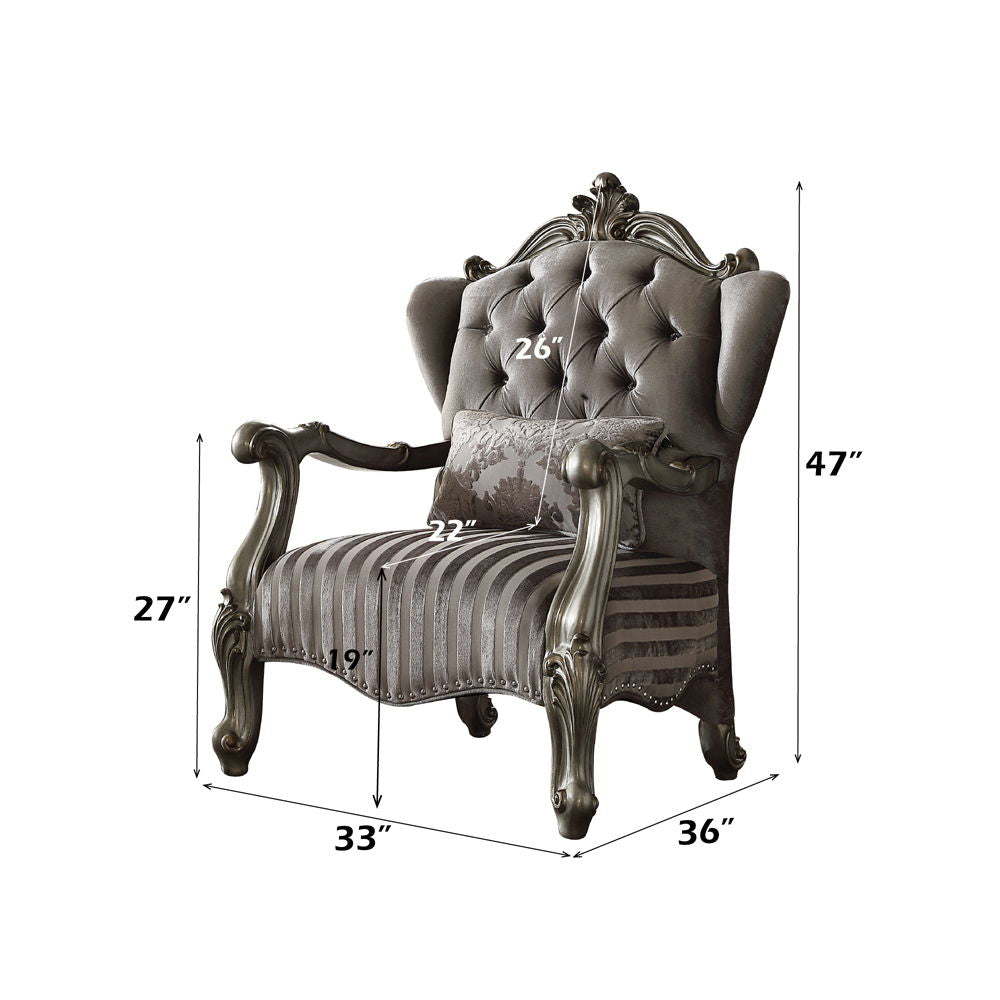 Versailles - 47" Chair With Pillow - Velvet & Antique Platinum, alternate view 2 with solid wood