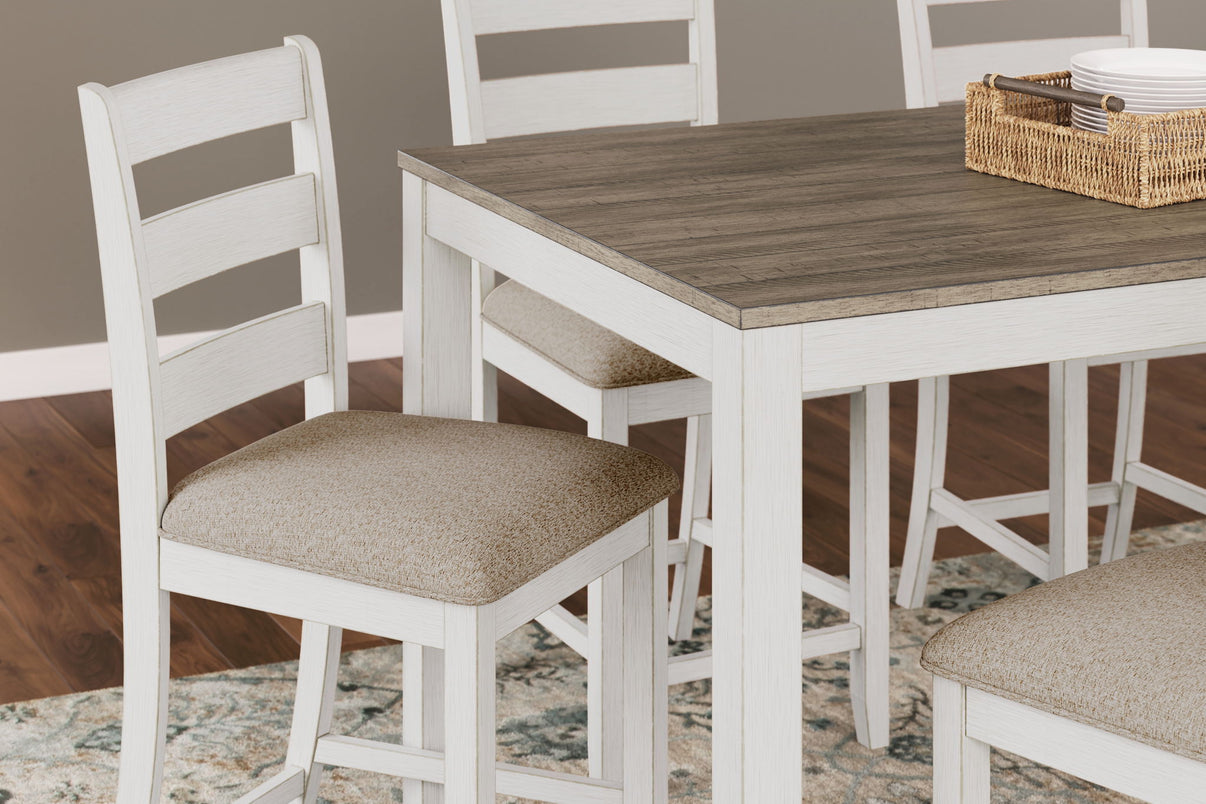 Skempton - Counter Height Dining Table and Bar Stools (Set of 7) - White / Light, alternate view 6 with polyester fabric
