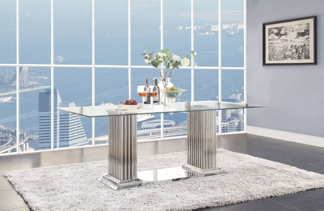 Cyrene - Dining Table - Clear Glass Top & Stainless Steel, product view