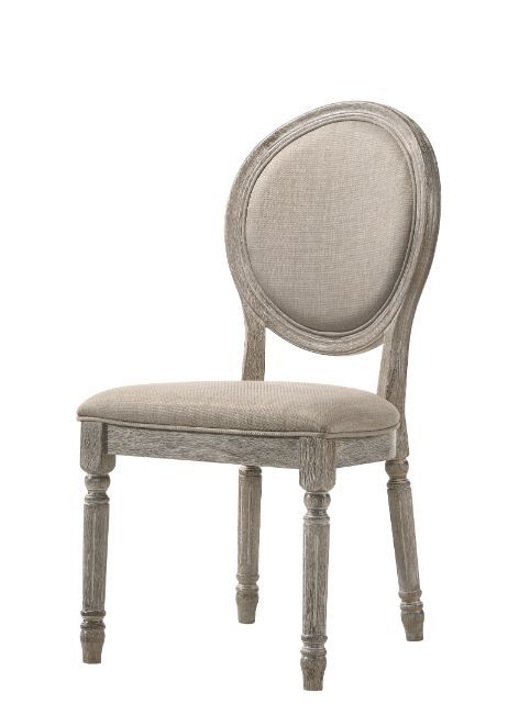Faustine - Side Chair (Set of 2) - Tan Fabric & Salvaged Light Oak, product view with wood construction