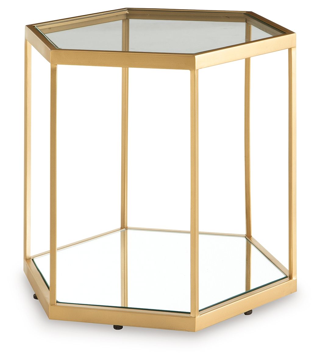 Veerwick - Accent Cocktail Table - Gold Finish, product view with glass