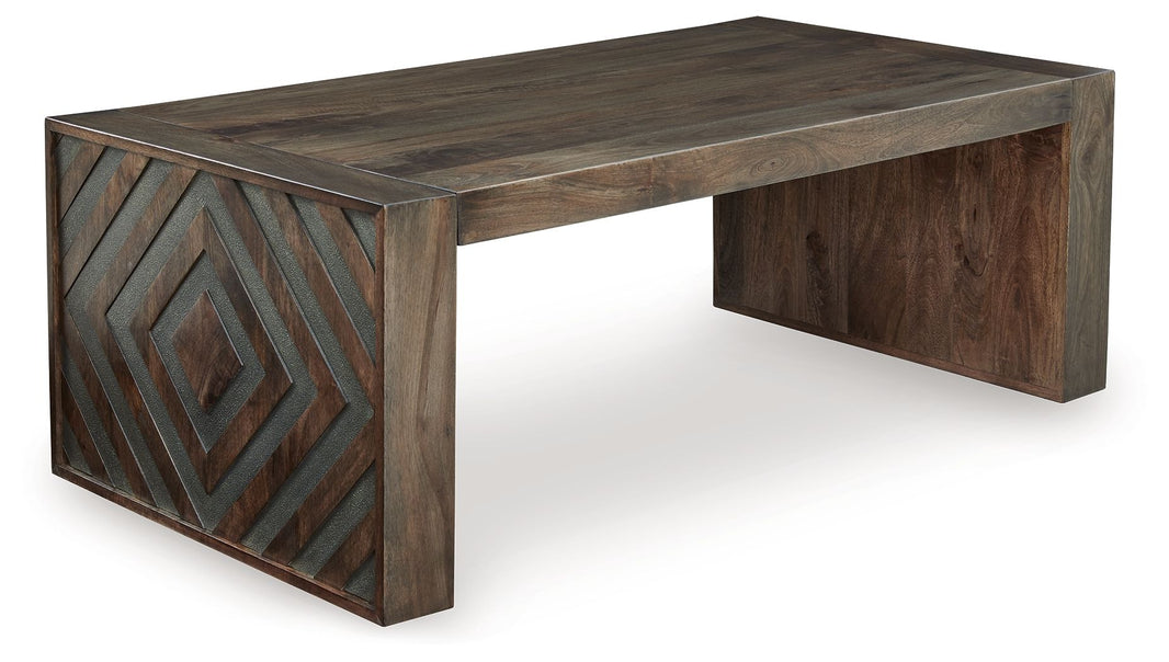 Dreggan - Rectangular Cocktail Table - Brown, product view with engineered wood
