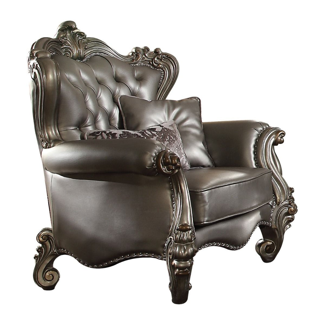 Versailles - Chair With 2 Pillows - Silver Synthetic Leather & Antique Platinum, alternate view 2 with solid wood