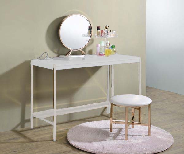 Midriaks - Mirror & Stool - Synthetic Leather , White & Gold, alternate view 3