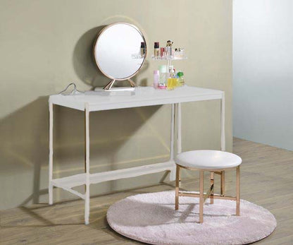 Midriaks - Mirror & Stool - Synthetic Leather , White & Gold, alternate view 3