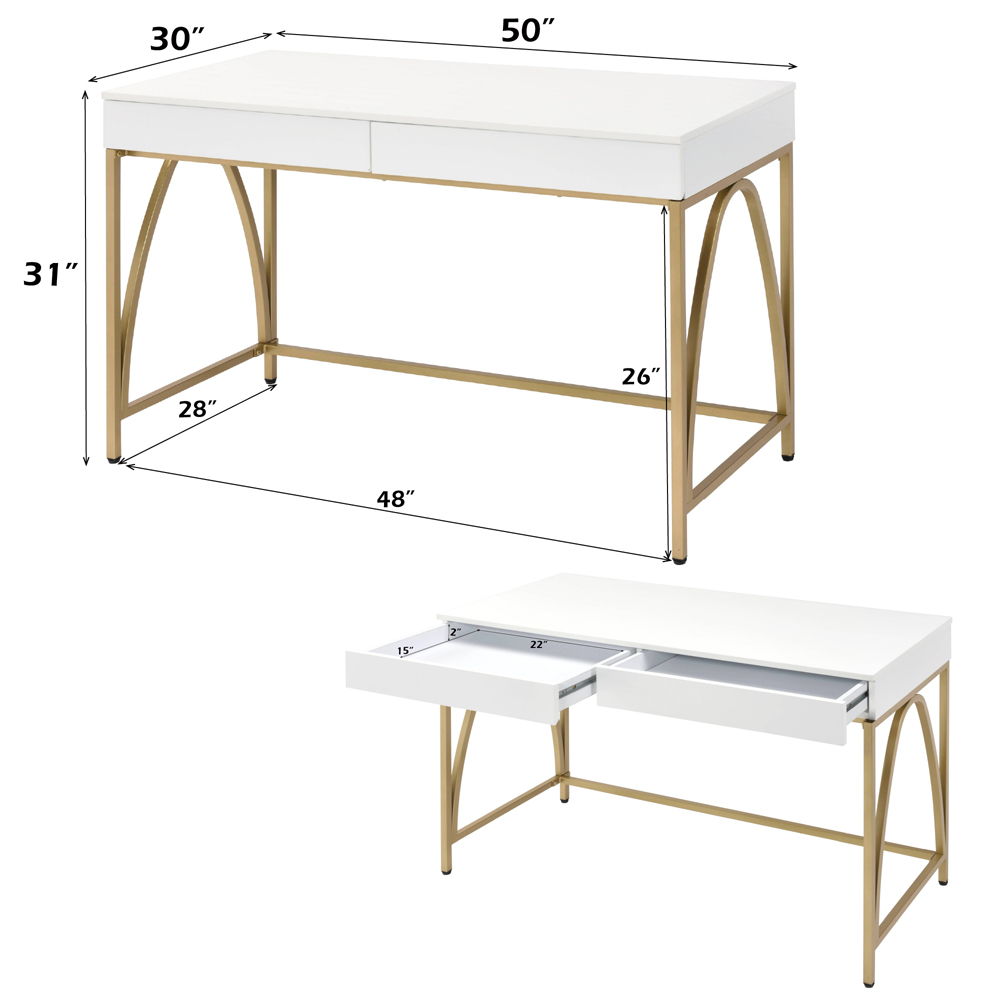 Lightmane - Vanity Desk (Same 92660) - White High Gloss & Gold, alternate view 6 with wood construction