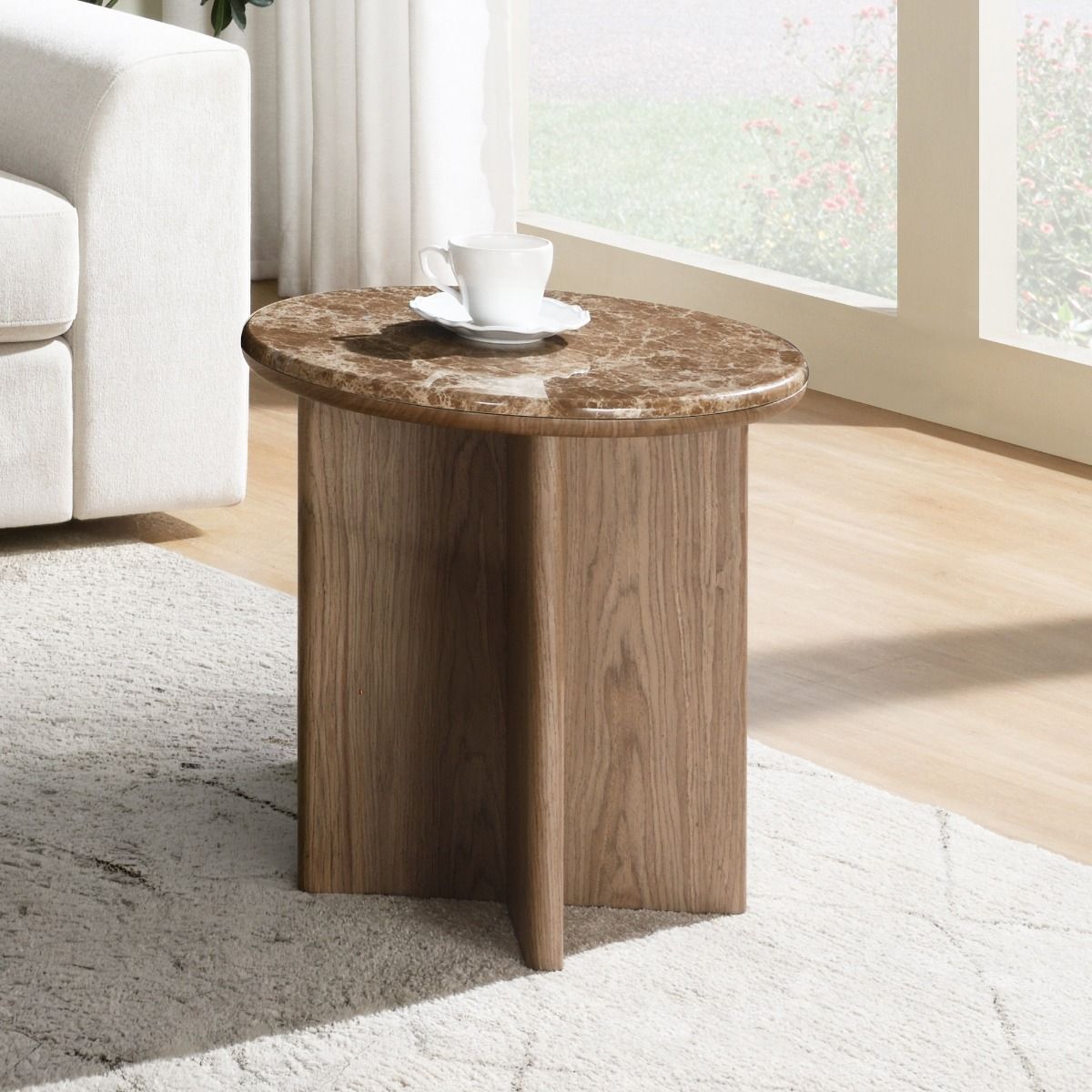 Markku - End Table With Natural Marble - Oak, alternate view 5