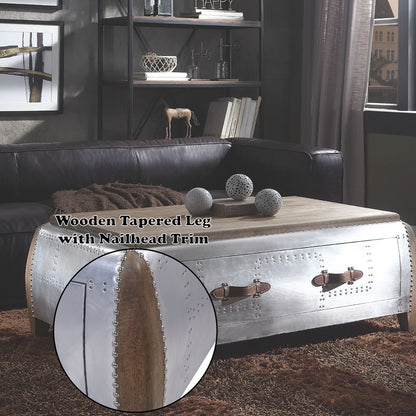 Brancaster - Coffee Table - Antique Oak & Aluminum, alternate view 6 with top-grain leather
