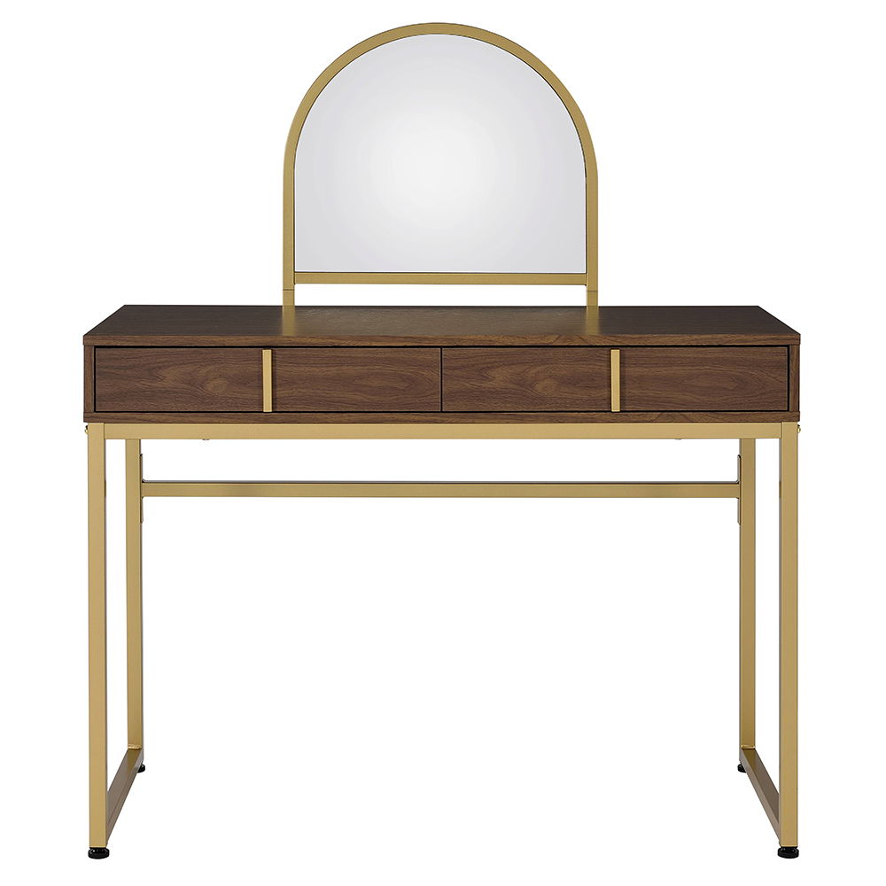 Coleen - 50" Vanity Desk With Mirror & Jewelry Tray - Walnut & Gold, alternate view 5