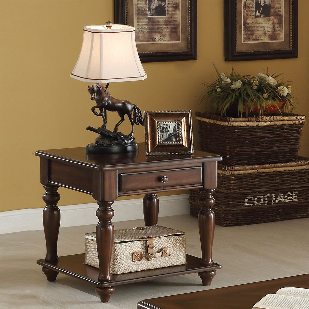 Farrel - End Table - Walnut, product view with wood construction