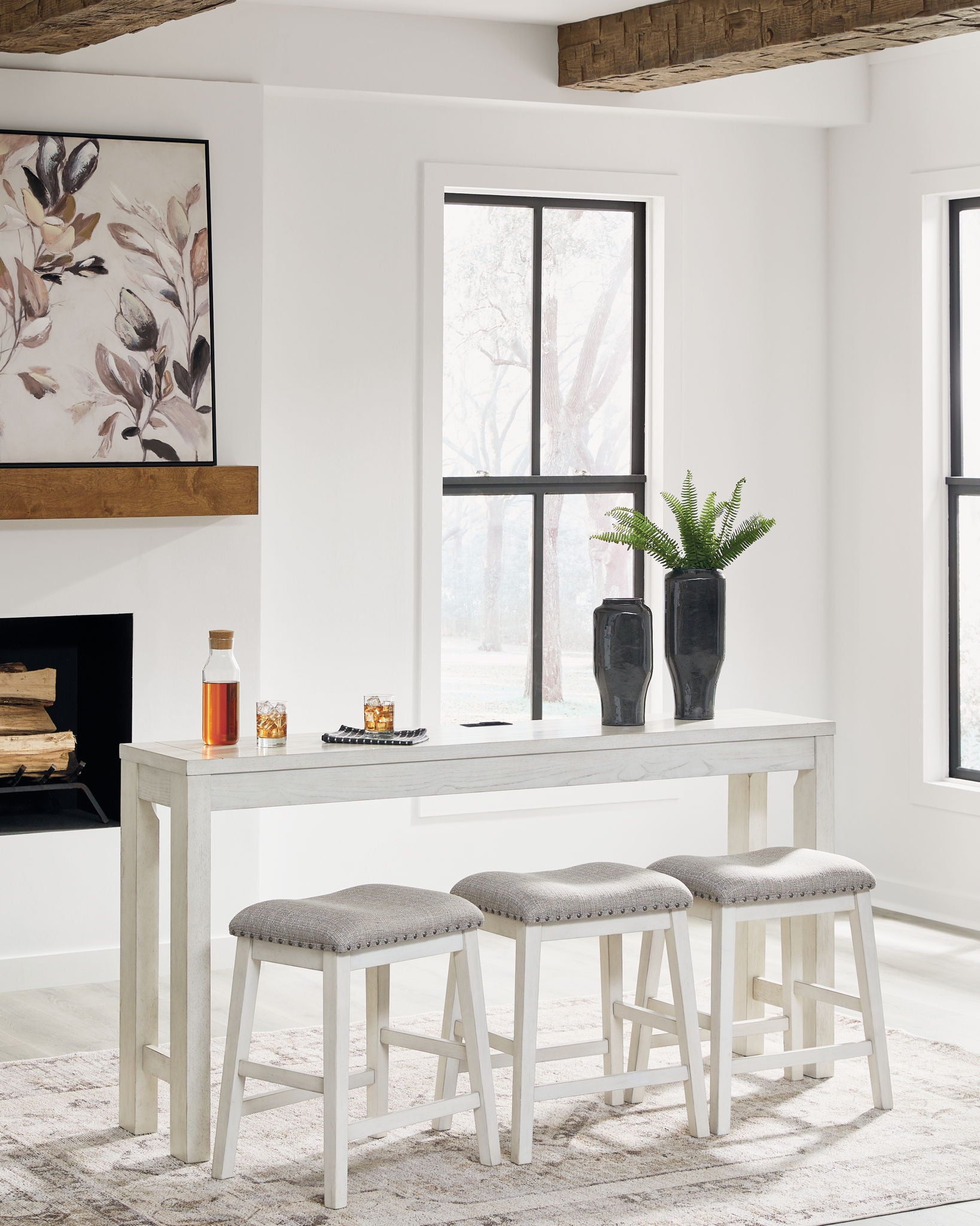Robbinsdale - Rectangular Dining Room Counter Table Set (Set of 4) - Antique White, alternate view 6 with polyester fabric