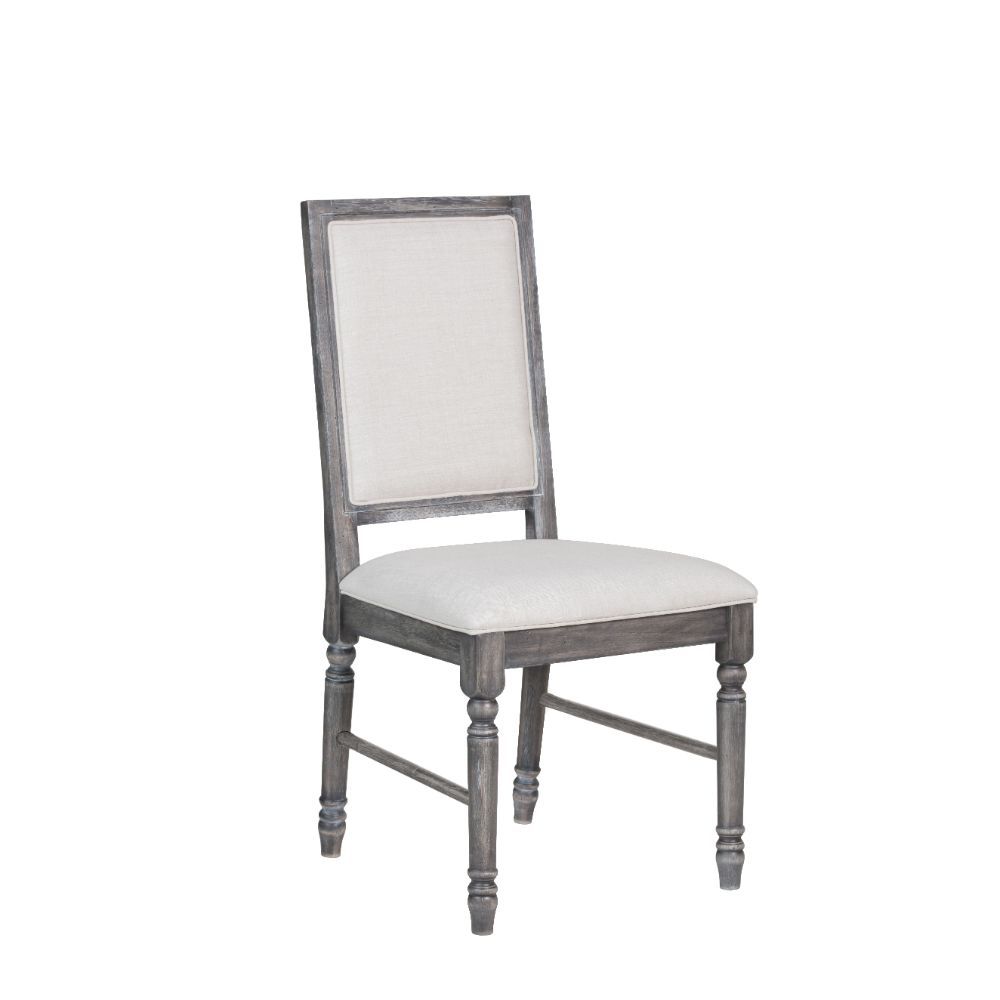 Leventis - Side Chair (Set of 2) - Cream Linen & Weathered Gray, product view with wood construction