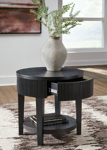 Marstream - Round End Table - Black, alternate view 5 with wood construction