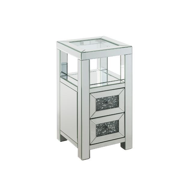Noralie - 24" Accent Table - Clear Glass, Mirrored & Faux Diamonds, product view