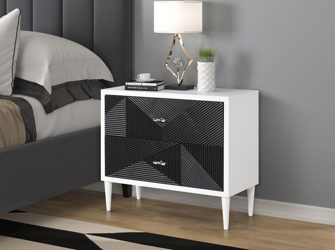 Dubni - Accent Table - White & Black, product view with wood construction