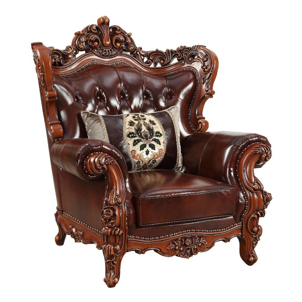 Eustoma - Chair - Cherry Top Grain Leather Match & Walnut, product view with solid wood
