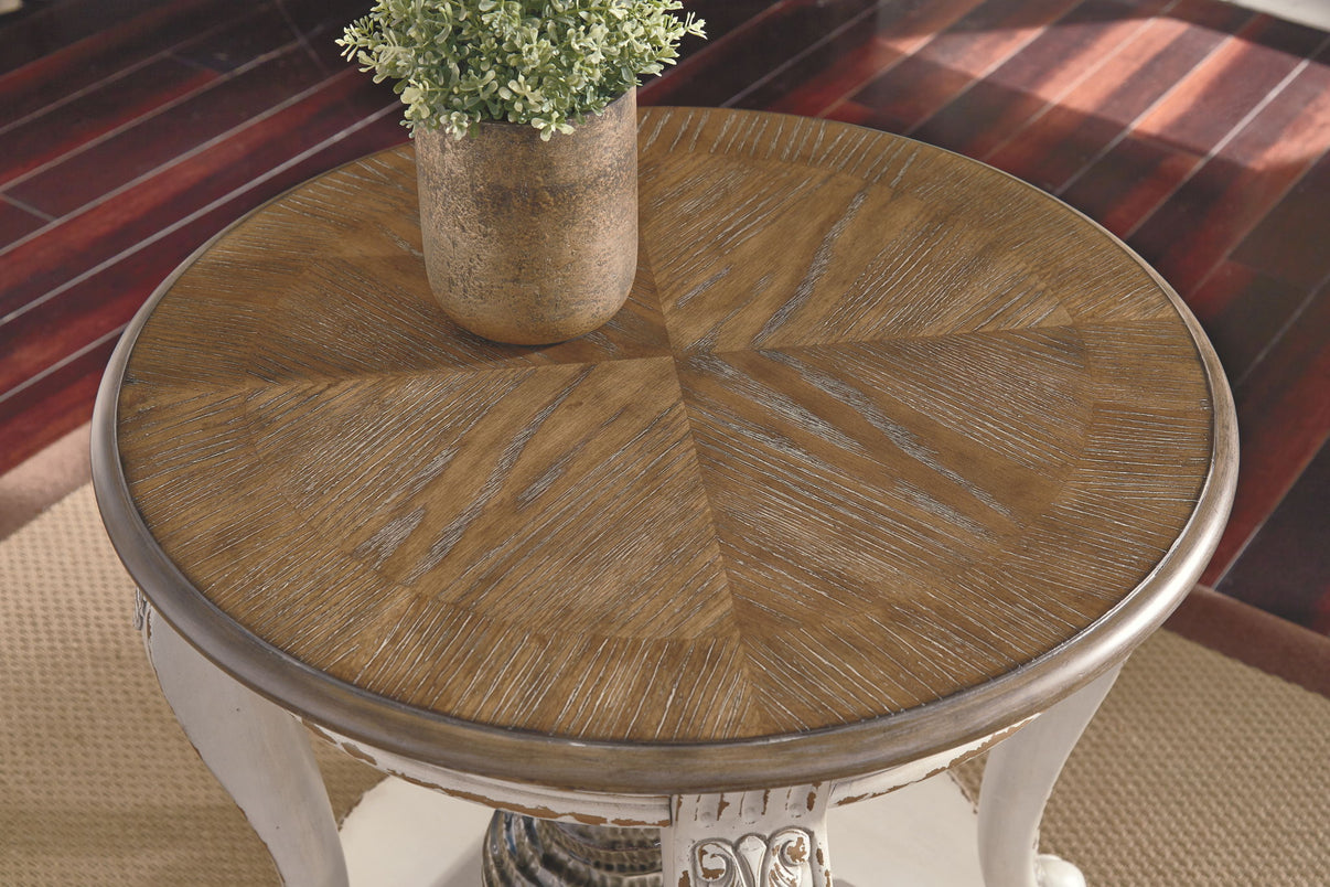 Realyn - Round End Table - White / Brown, alternate view 5 with engineered wood