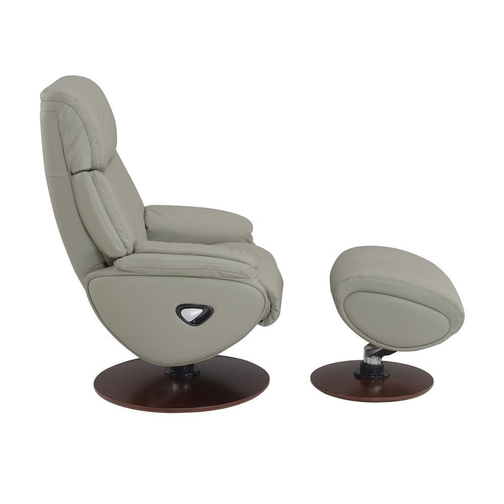 Kandoro - Motion Accent Chair With Swivel & Ottoman - Gray Leather & Brown Base, alternate view 7 with top-grain leather