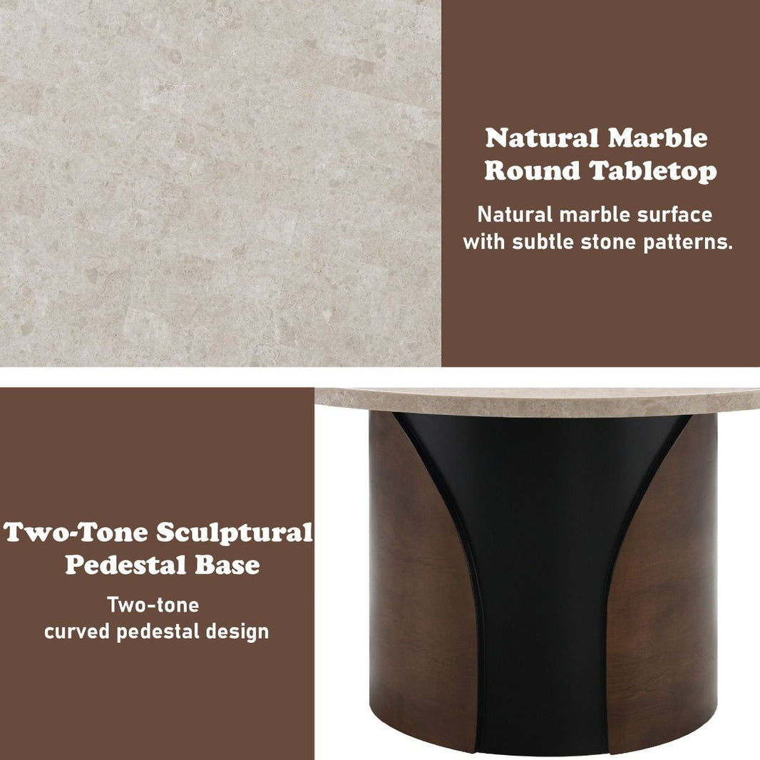 Rufina - Round Dining Table With Marble Top - Natural Marble Top & Walnut