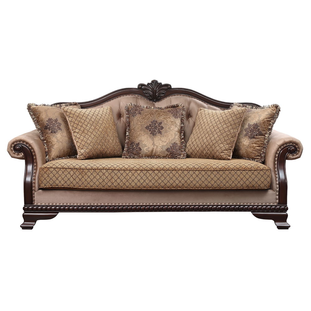 Chateau De Ville - Sofa With 5 Pillows (Same Lv01588) - Fabric & Espresso, alternate view 3 with wood construction